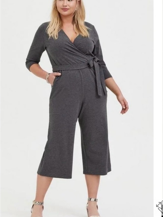 Torrid Curve Pants - Plus Size Heather Grey Wrap Jumpsuit with Tie Waist